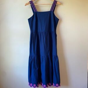J. Crew Navy Midi Dress Pink Floral Embroidery Women’s Size 4 Sleeveless NWT